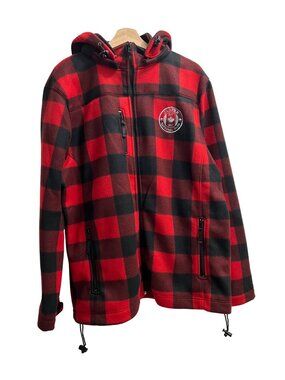 Northern Jasper National Park Red Black Checkered Hooded Zip Up Sweater Large
